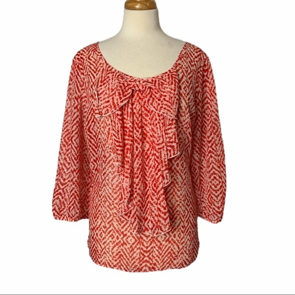 AGB 3/4 Sleeve Ruffle Front Top - XL